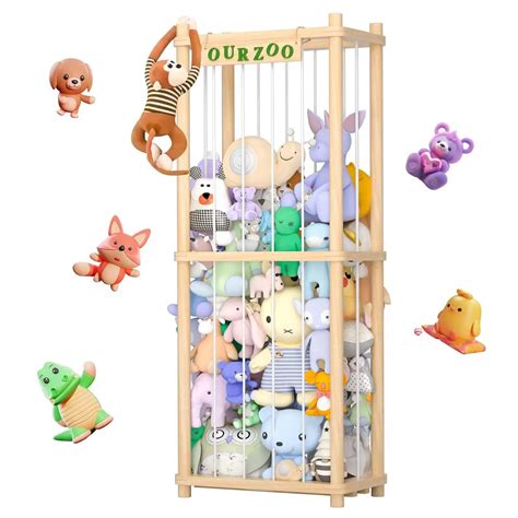 Stuffed Animal Storage Wood Zoo Animals Toy Holder Cage Organizer Ball