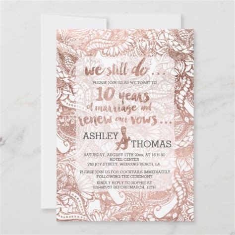 Rose Gold Foil Boho Floral Hand Drawn Vow Renewal Invitation Zazzle