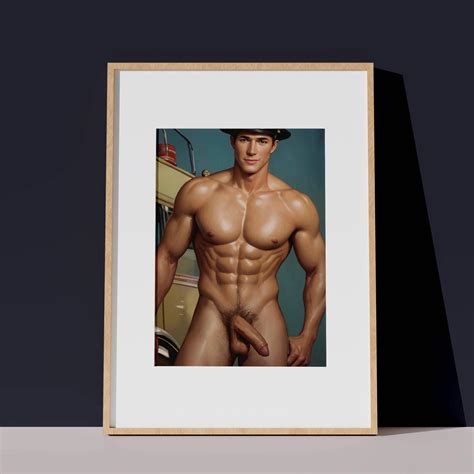 Handsome Naked Firefighter Pinup Nude Fireman Poses In Full Frontal Nudity Inside Firehouse