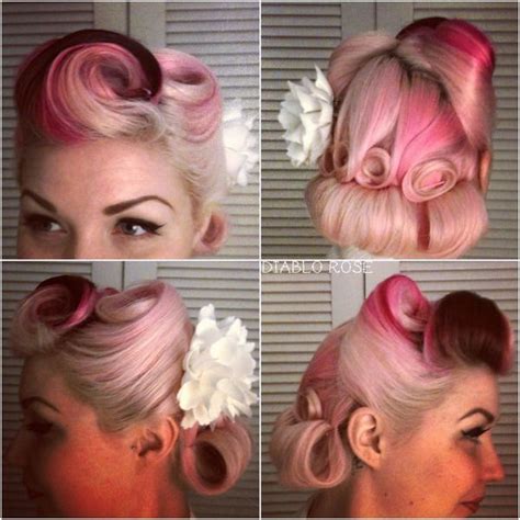 Vintage Pin Up Hair With Victory Rolls And Pin Curls Pin Up Hair Short Wedding Hair Vintage