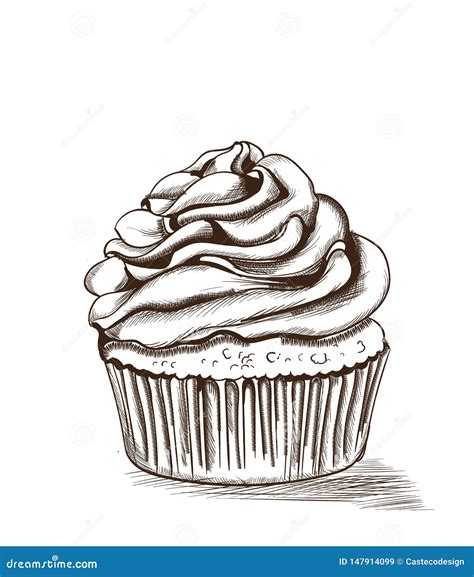 Cupcake Line Art Vector Delicious Dessert Illustration Isolated On