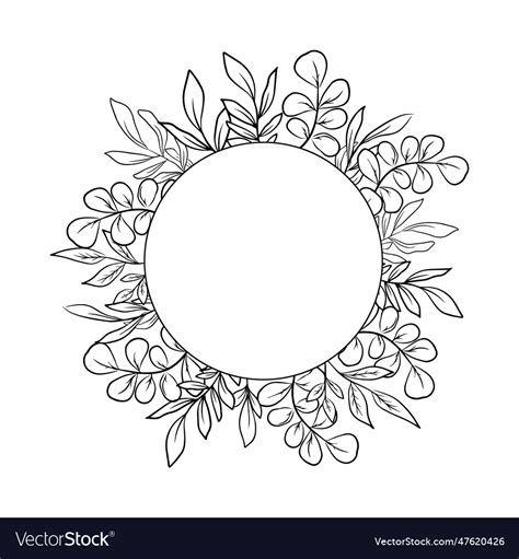 Line Art Circle Floral Frame For Wedding Vector Image