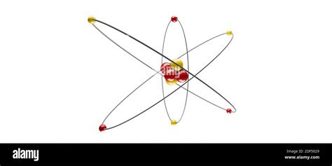 3d Model Of An Atom With Nucleus Electrons Protons And Neutrons Orbiting Circular Path Cgi