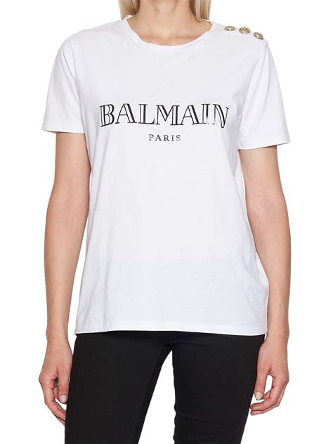 Balmain Logo Printed Cotton Jersey T Shirt In White Modesens