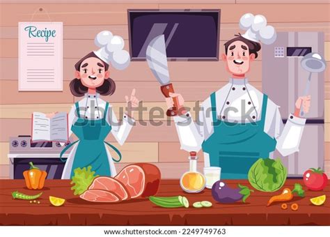 People Chef Man Woman Characters Cooking Stock Vector Royalty Free