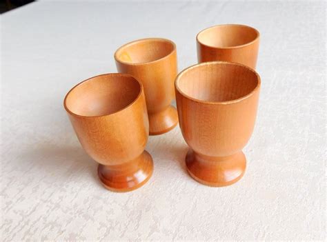 Set Of Four Wood Egg Cups Wooden Egg Cup Wood Egg Cup Etsy