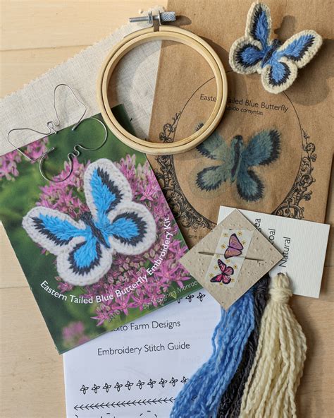 Eastern Tailed Blue Butterfly Embroidery Kit - Subito Farm Designs