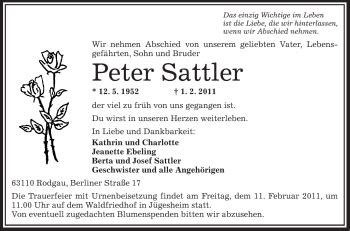 Traueranzeigen Von Peter Sattler Trauer Op Online De