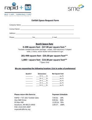 Fillable Online Exhibit Space Request Form Booth Space Rate 0 200