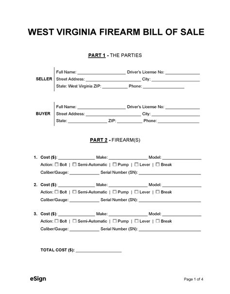 Free West Virginia Bill Of Sale Forms Pdf Word