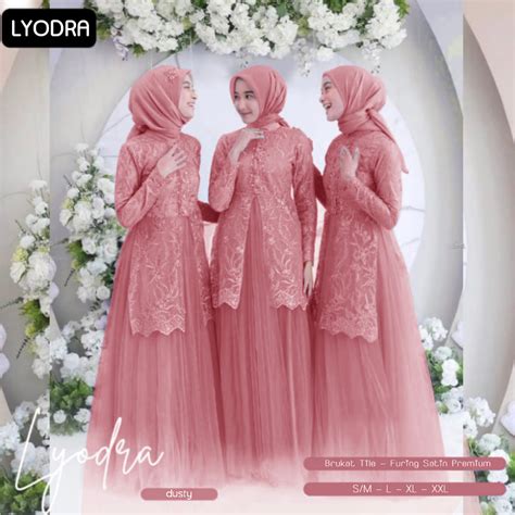 Jual Terbaru Lyodra Gamis Full Brukat Kekinian Dress Maxi Muslim