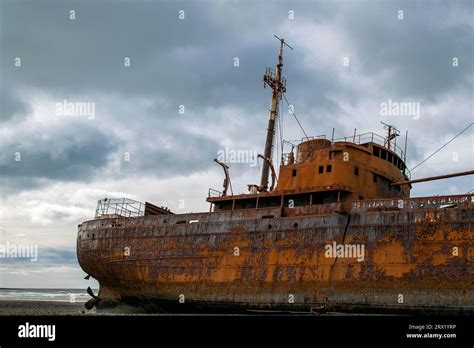 Abandoned Aground Commercial Ship At Cabo San Pablo Beach Tierra Del