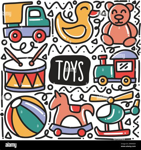 Hand Drawn Toys Kid Doodle Art Design Element Illustration Stock Vector