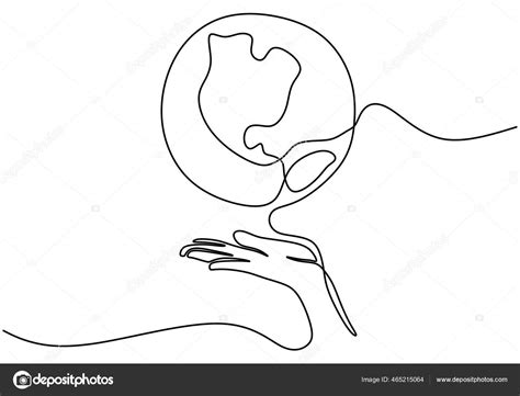 Disegno Continuo Una Linea Mani Che Tengono Globo Terrestre Isolato