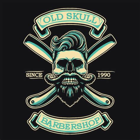 Premium Vector Skull Barbershop Vintage Retro Illustration