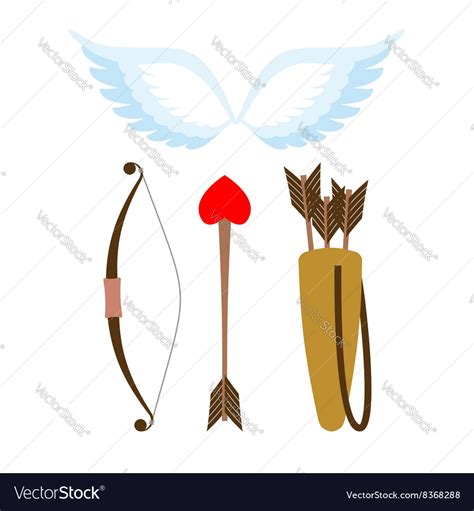 Cupid Weapons Set Bow And Arrow With Heart Quiver Vector Image