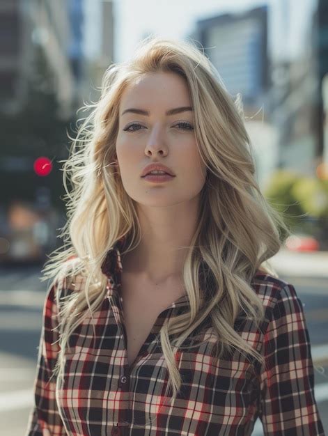Premium Photo Blonde Woman Wearing Burberry Shirt