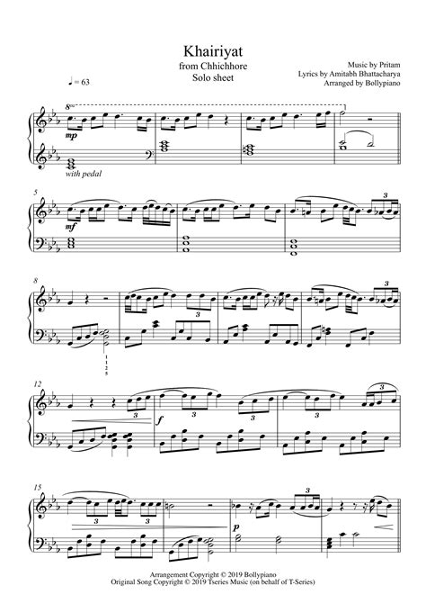 Khairiyat Piano Notes | Chhichhore | Solo Sheet Music PDF