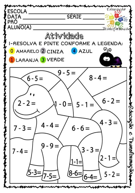 Pinte De Acordo Com A Legenda Matematica - Adição e subtração Pintura com legenda para trabalhar as operações de ...