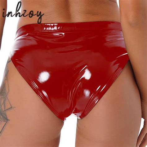 Vrouw Lakleer Lage Verhoging Slipje Lingerie Natte Look Slips Ondergoed Onderbroek Clubkleding