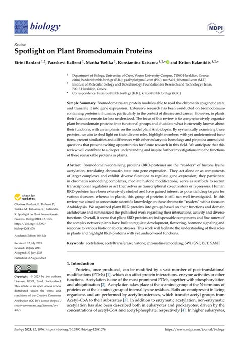 PDF Spotlight On Plant Bromodomain Proteins