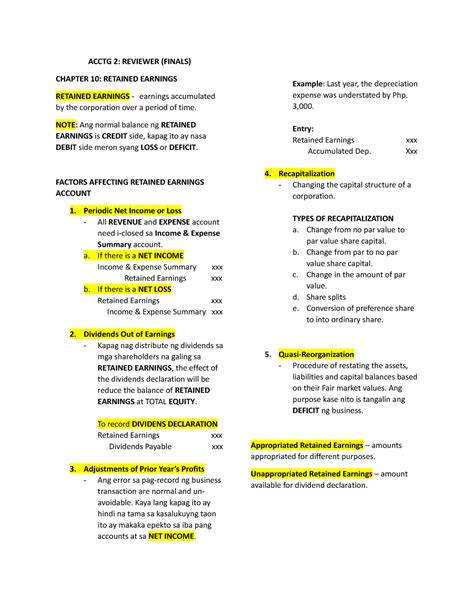 Reviewer Finals Hakdju Acctg 2 Reviewer Finals Chapter 10 Retained Earnings Retained