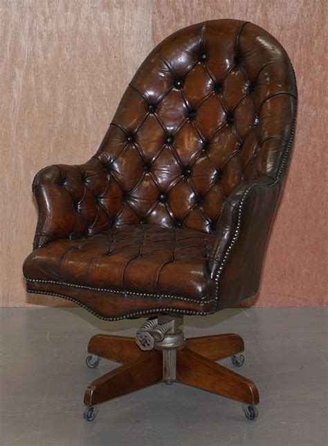 Restored Chesterfield Godfather Leather Captains Chair Hillcrest Circa