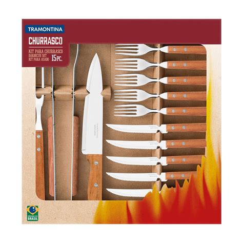 Kit Para Churrasco Em A O Inox Cabo De Madeira Natural Pe As