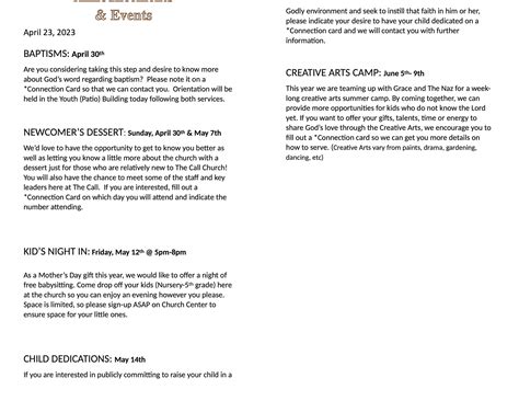 WEEKLY ANNOUNCEMENTS – The Call Church
