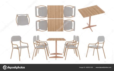 Wood Dining Table Chair White Background Top View Side Rendering Stock ...