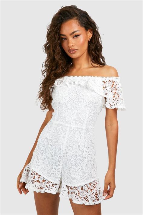 Lace Ruffle Detail Playsuit Boohoo Uk