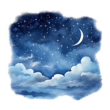 Night Sky Moon Watercolor Clipart Ai Generated Moon Night Sky Png