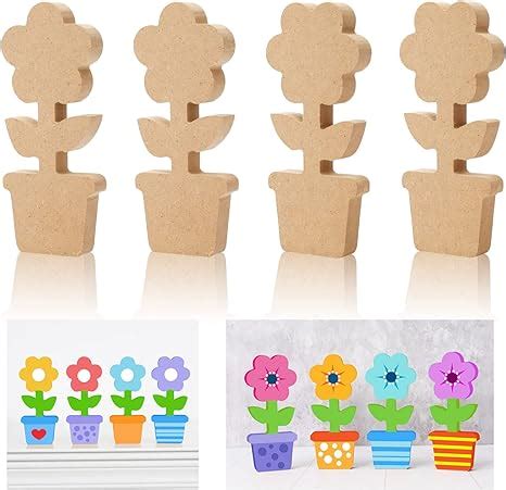 Amazon Whaline Pcs Wooden Flower Cutouts Unfinished Flowerpot