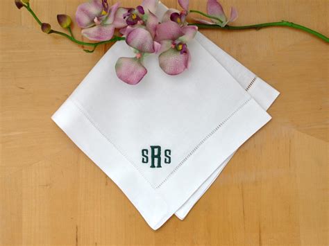 Set Of 4 Monogrammed Linen Dinner Napkins W 3 Initials Font E