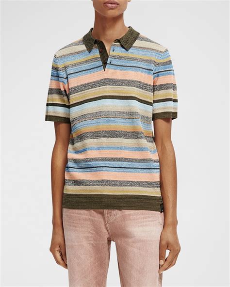 Buy Scotch And Soda Striped Stucture Knitted Polo Shirt Combo A At 30