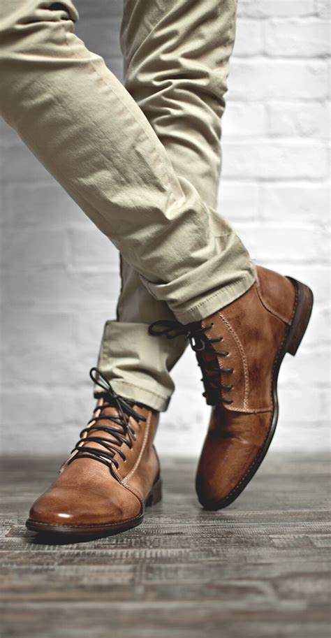 Tan Color Leather Lace Up Boot By Bedstu Style With Khaki Pant And A