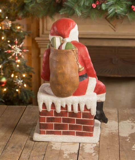 Traditional Santa Down The Chimney Large Paper Mache Bethany Lowe