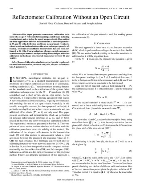 (PDF) Reflectometer calibration without an open circuit