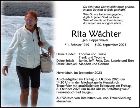 Traueranzeigen Von Rita W Chter Schwaebische De Trauerportal