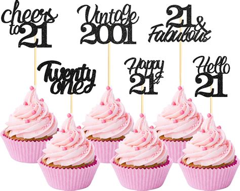 Amazon Sotpot 21st Birthday Cupcake Toppers 24 Pcs Black Glitter