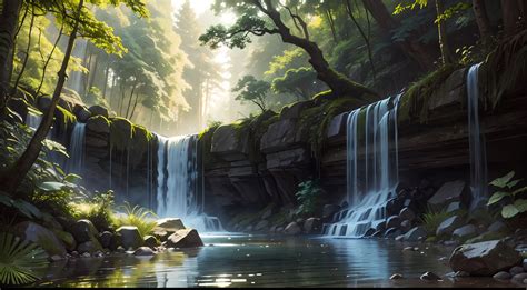 Serene Forest with a Small Waterfall by steffbot on DeviantArt