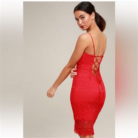 Lulus Dresses Lulus Miami Nights Red Crochet Lace Bodycon Dress