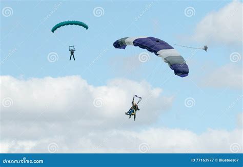 Two Skydivers Performing Skydiving with Parachutes Editorial Photography - Image of base, game ...