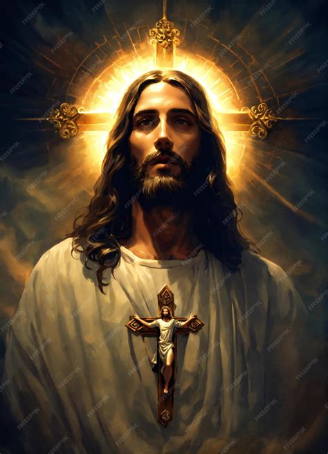 A Painting Of Jesus Holding A Cross With The Words Jesus On The Cross