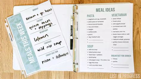 Easy Diy Meal Planning Binder W Free Printables List In Progress