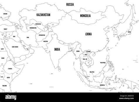 Mapa Político Del Asia Occidental Meridional Y Oriental Bordes De Contorno Negro Finos