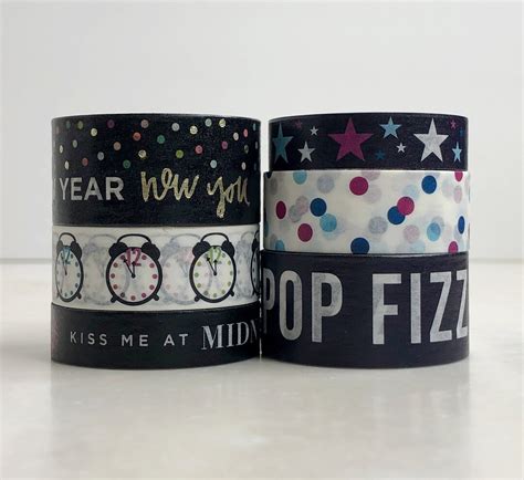 New Year Washi Tape Rolls 5 Yards Alarm Clocks Stars And Polka Dots