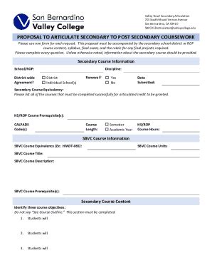 Fillable Online Valley Now Secondary Articulation Agreements Fax Email