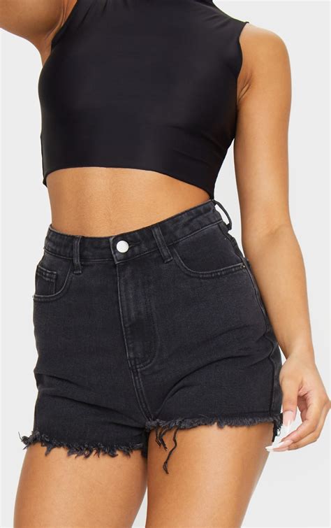 Plt Washed Black Frayed Hem Bum Rip Denim Shorts Prettylittlething