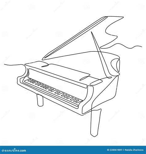 Piano Continuous One Line Vector Drawing Pianoforte Hand Drawn